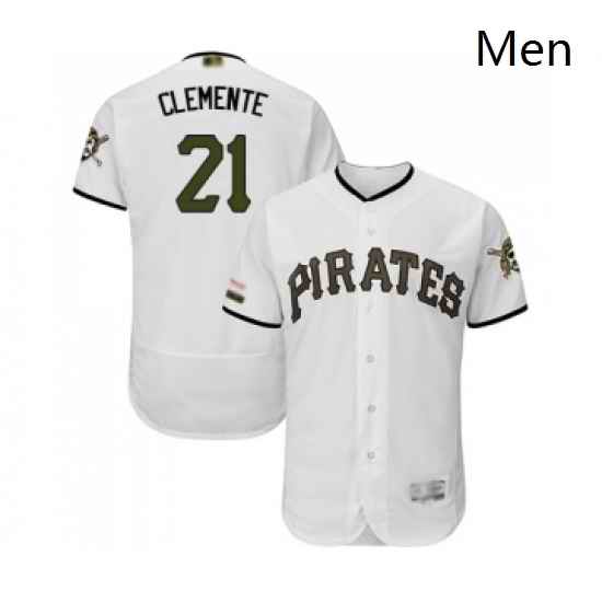 Mens Pittsburgh Pirates 21 Roberto Clemente White Alternate Authentic Collection Flex Base Baseball Jersey